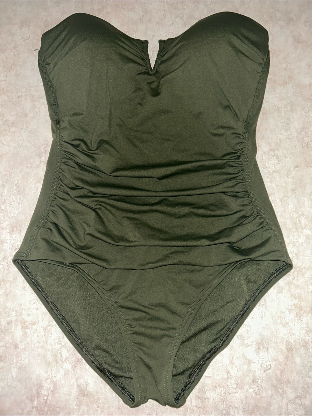 Tommy Bahama Olive Green Strapless Ruched One-Piece Swimsuit